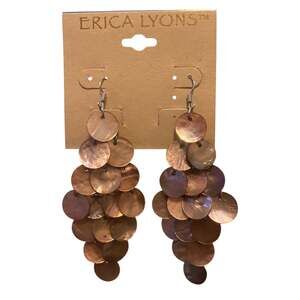 Erica Lyons Copper Brown Disc Chandelier Dangle Earrings Pierced 3 Inch Boho